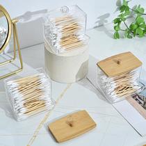 acrylic storage box transparent cotton swab storage tank creative cotton swab can square cotton swab storage box storage box bamboo cover storage box