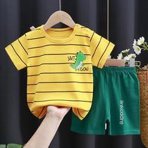children's short-sleeved suit pure cotton girls' summer clothes boys' t-shirt two-piece baby clothes korean style children's clothing new
