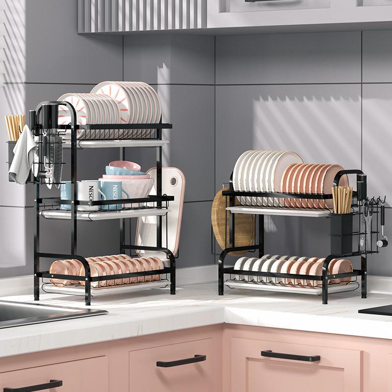 kitchen dish rack draining rack draining tableware draining cabinet multi-layer multifunctional accessory storage box iron storage rack