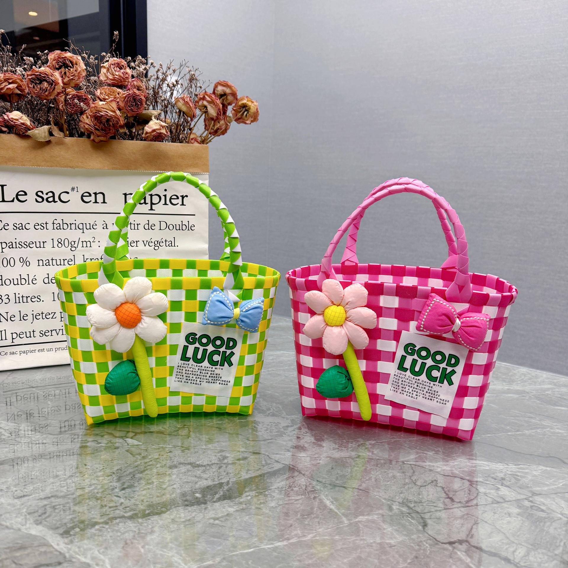 plastic woven bag hand gift basket women's handbag vegetable basket beach bag children's basket