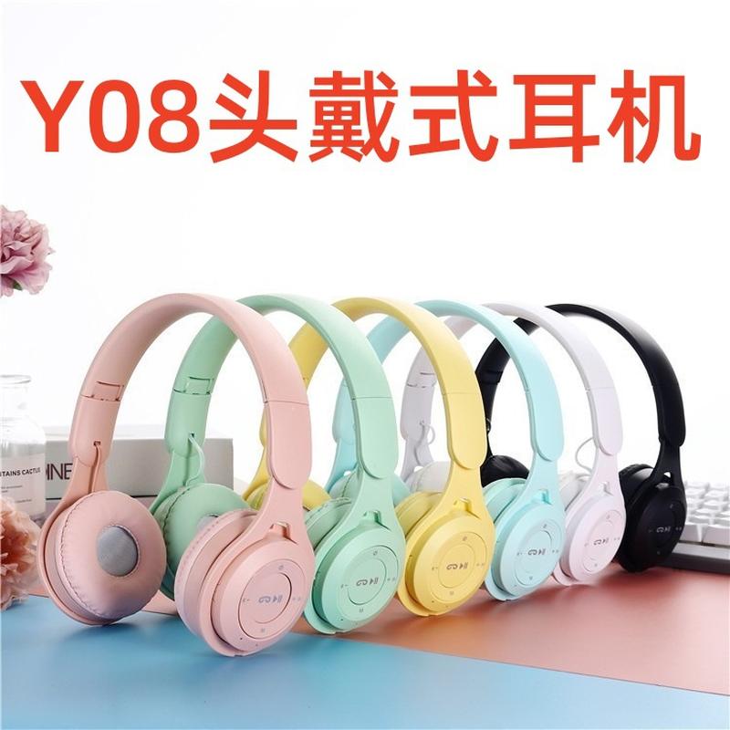 new y08 macaron headset wireless bluetooth headset folding mini truck fashion student y08 bluetooth headset