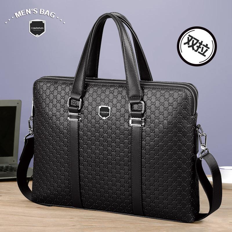 briefcase men's handbag computer bag men's briefcase large capacity double zipper file bag crossbody shoulder bag