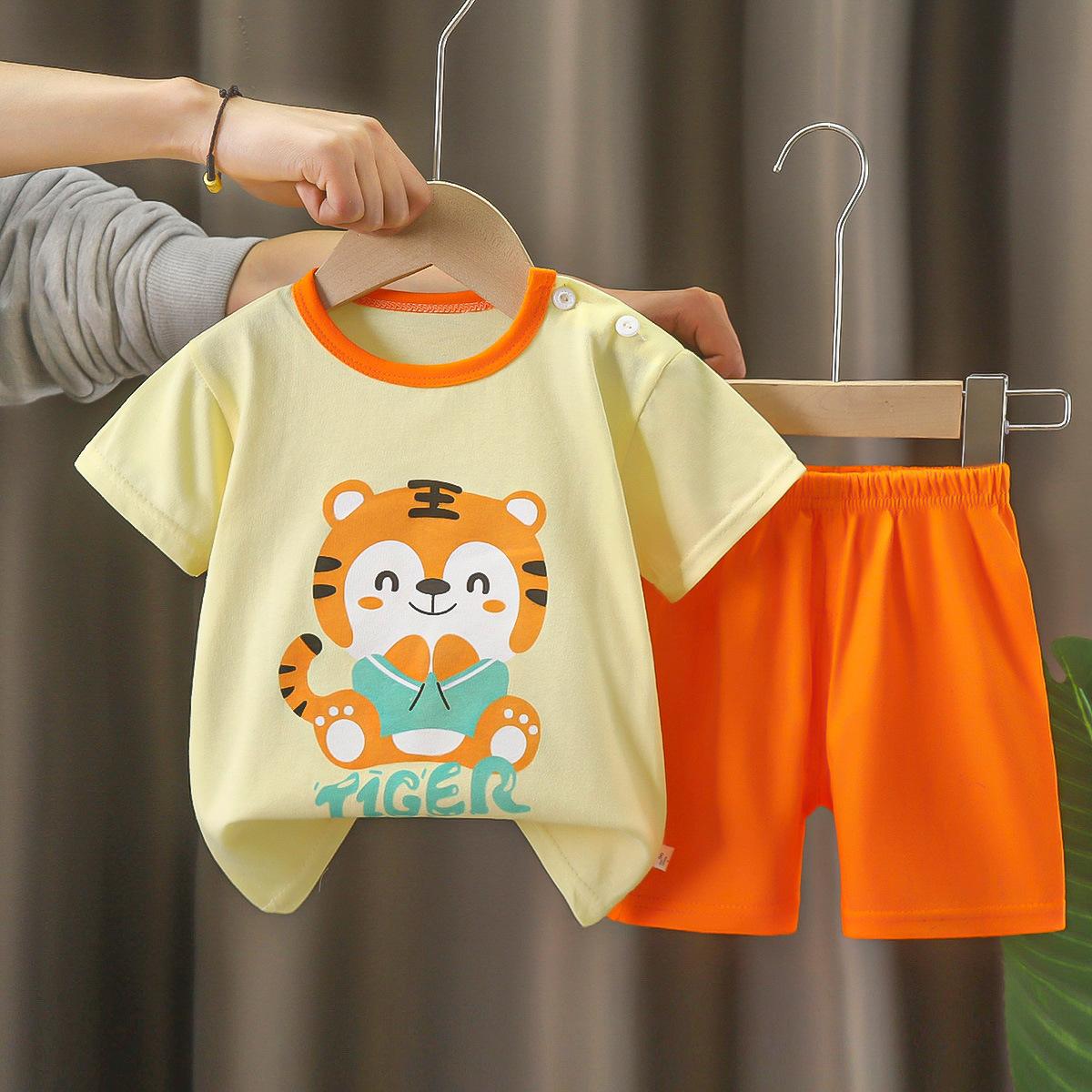 children's short-sleeved suit cotton girls' summer clothes boys' t-shirt baby baby clothes korean style children's shorts factory