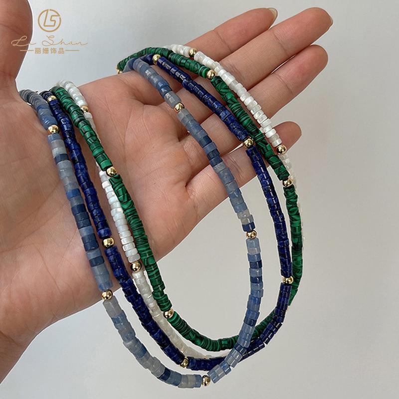 factory wholesale natural colored stone clavicle chain handmade beaded semi-precious stone multi-color high-grade light luxury twin necklace
