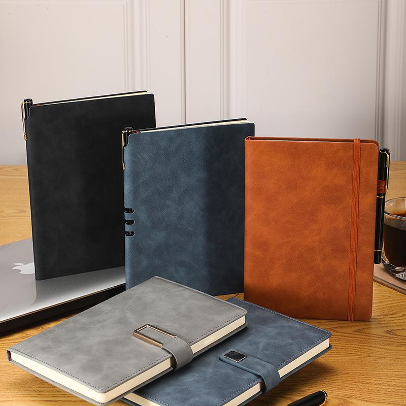 a5 business simplicity pu magnetic snap notebook vintage leather surface strap this enterprise logo notebook wholesale
