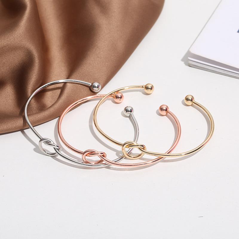 Loving Heart with Opening Bracelet for Girls High-Grade Female Rose Gold Knotted Bracelet for Girlfriends Ins Style C- Type Adjustable