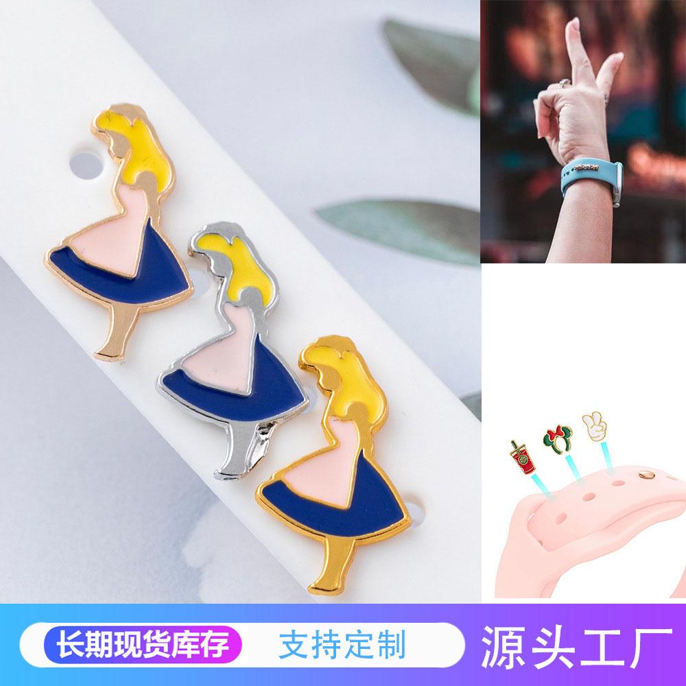 cross-border temu smart watch accessories for iwatch silicone watch strap decorative buckle alloy oil dripping girl
