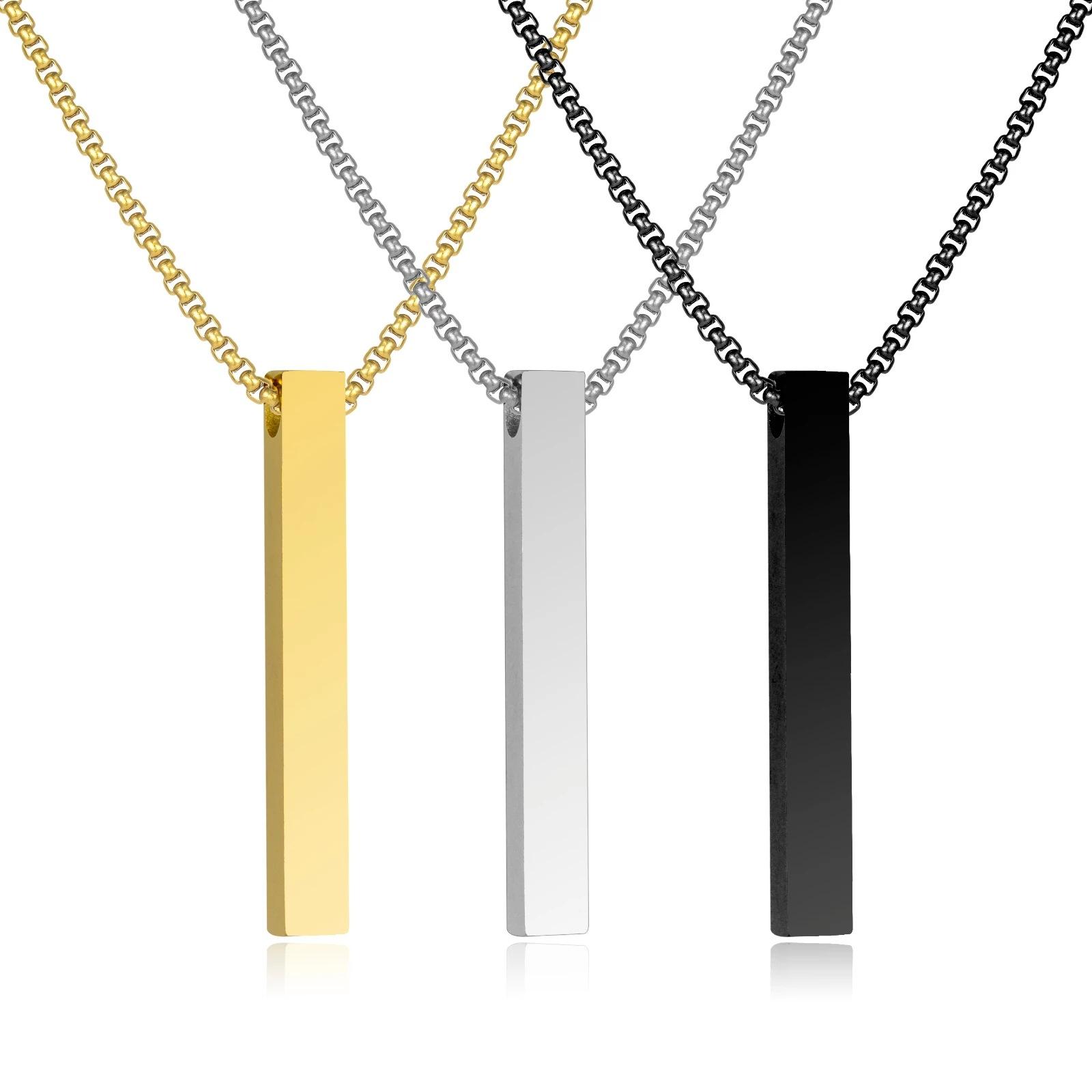 2024 simple couple necklace four-sided column inscription necklace three-color polished three-dimensional logo necklace stainless steel