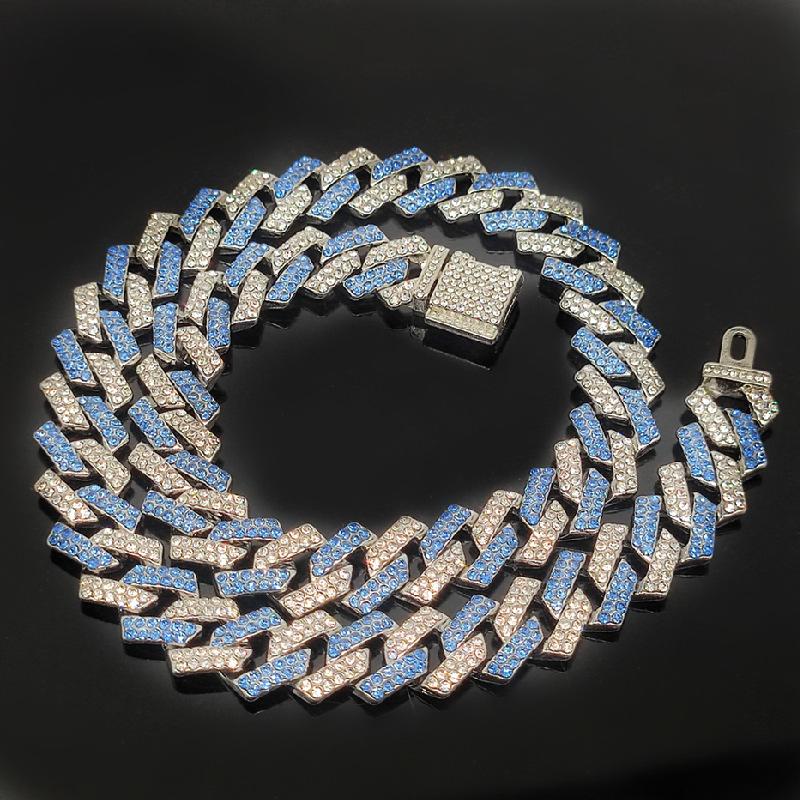 popular 15mm small flip cover hiphop pink blue hip hop cuban link chain quadrilateral strip prismatic men's necklace