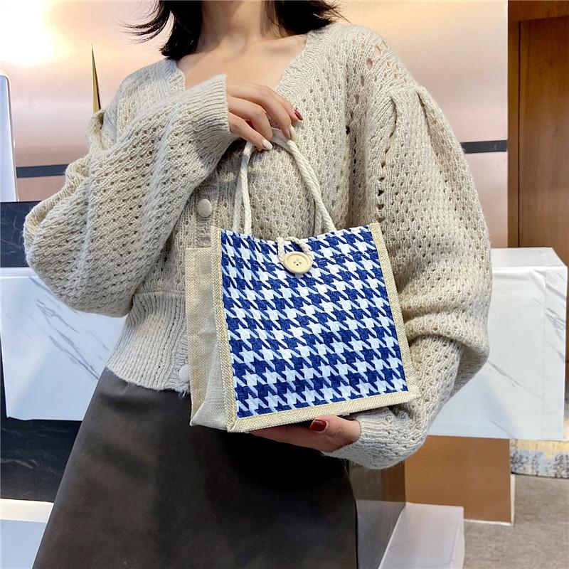 Woven Girl Bag Autumn New Handbag Striped Minimalist Lunch Bag 2022 Linen Small Bag for Women