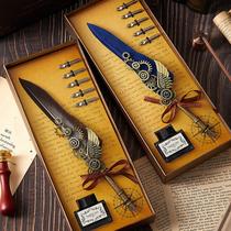 european retro feather pen dipped in water pen good-looking mechanical punk gift box wax seal birthday gift
