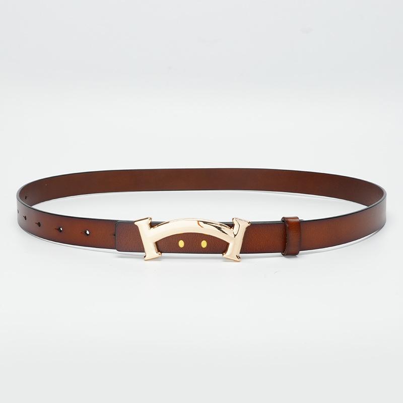 Genuine Leather Smiley Face Belt Women's New All-Matching Jeans Formal Casual Smooth Bule Pant Belt Light Luxury Letter Belt for Women