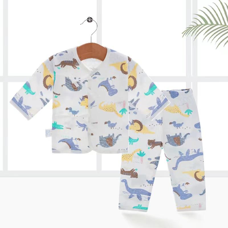 foreign trade european and american baby clothes newborn lace-up baby clothes two-piece set baby underclothes underwear open closed crotch blouse and pants