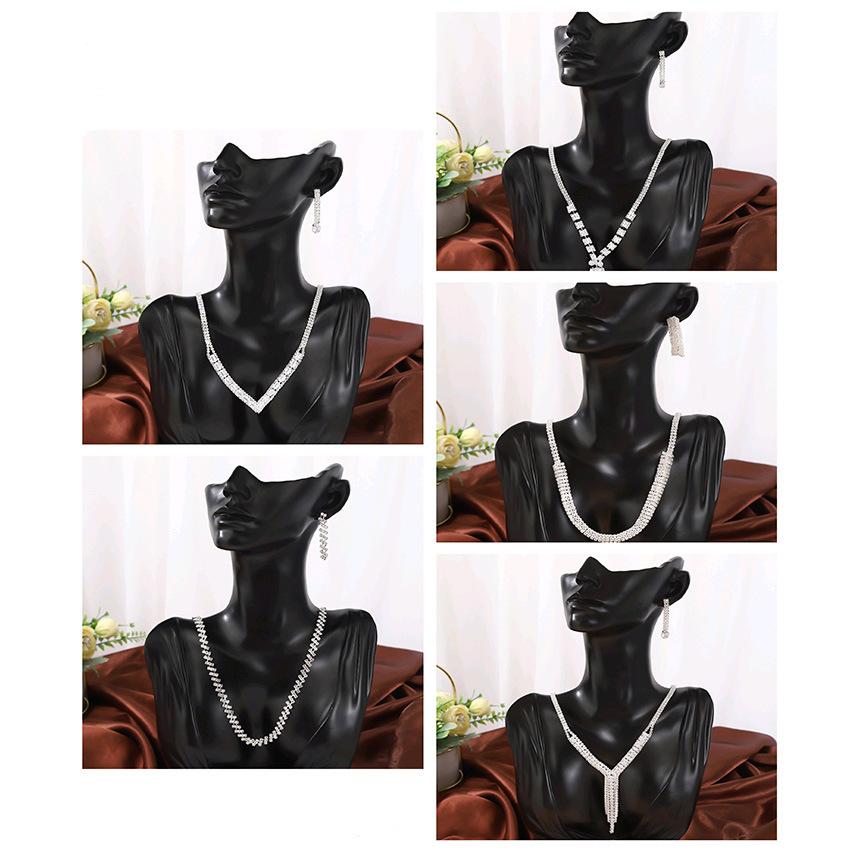 cross-border bright diamond water drop necklace earrings bride wedding jewelry jewelry necklace and earrings suite wholesale