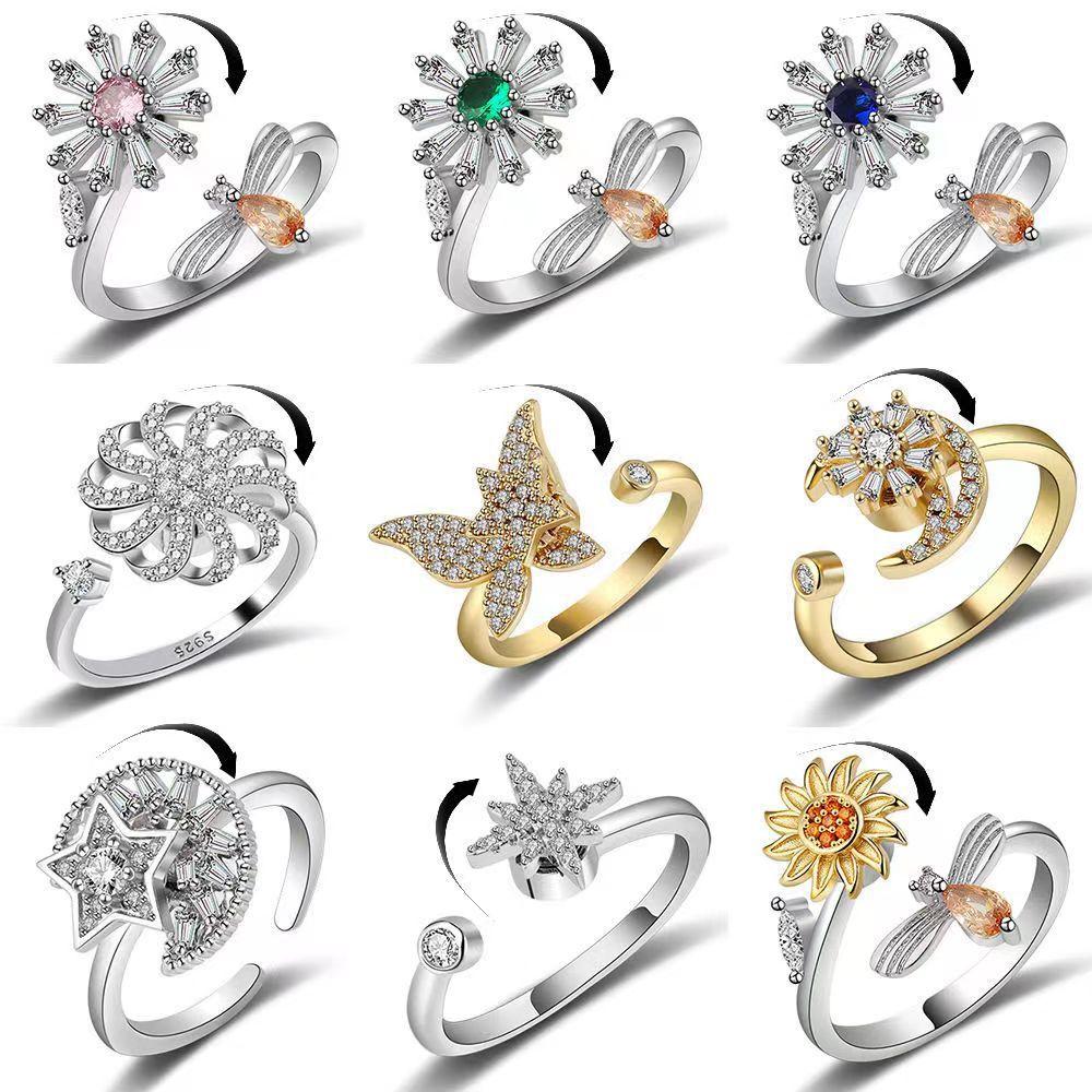 amazon foreign trade model european and american advanced sense spinning ring relieve pressure copper micro inlay butterfly ring rotatable ring