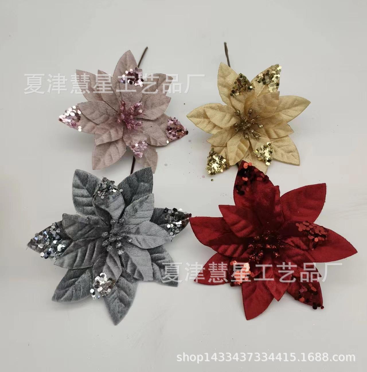 New Christmas Spring Festival Wedding Decorations Christmas Flower Head Christmas Flower Simulation Fake Flower Christmas Tree Garland Decoration