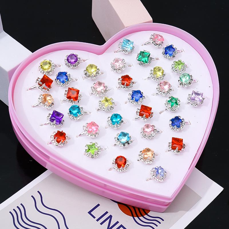children's ring girl princess colorful crystal cute toy girl toddler gift cartoon ring set decorations