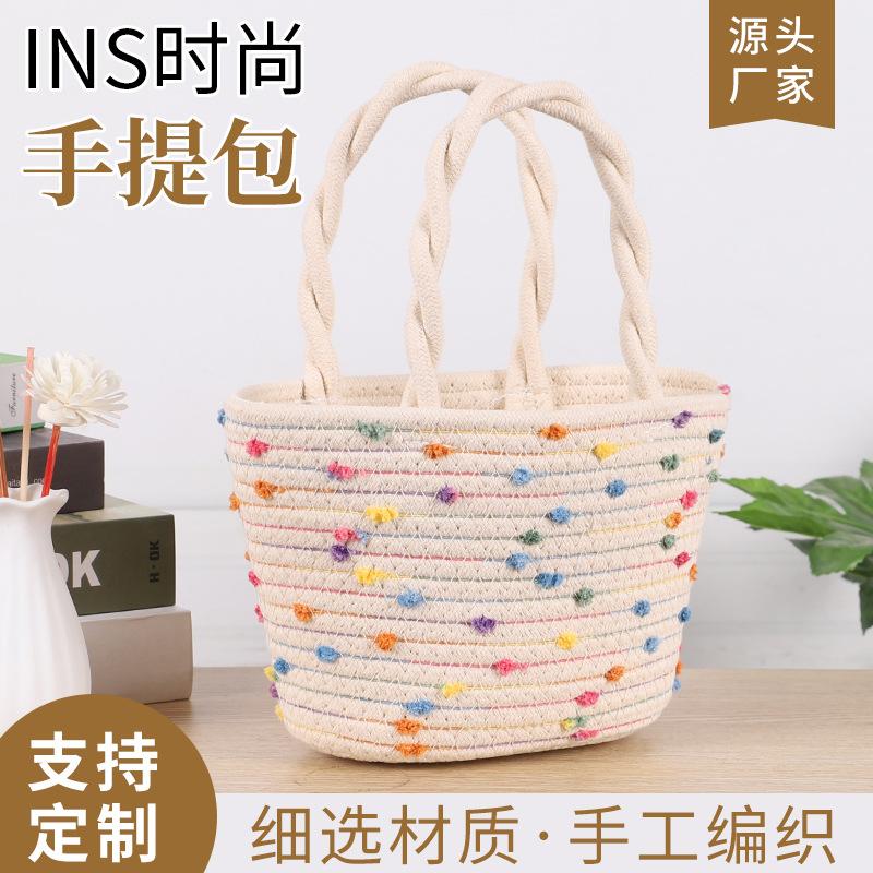 ins style cotton string woven handbag new korean style fashion casual cloud bag simple handmade patchwork handbag