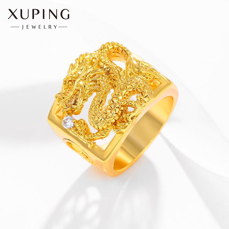 xuping jewelry alloy gold plated retro three-dimensional wide surface square ring plated 24k gold domineering men's opening dragon ring