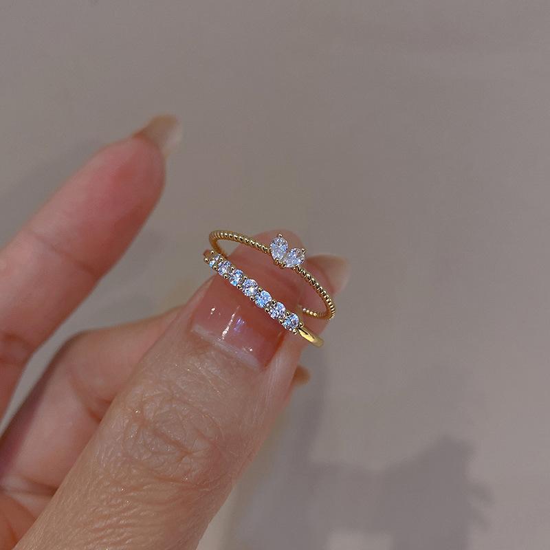 cross-border hot selling heart-shaped ring light luxury ring ins style open peach heart inlaid rhinestone knuckle ring wholesale