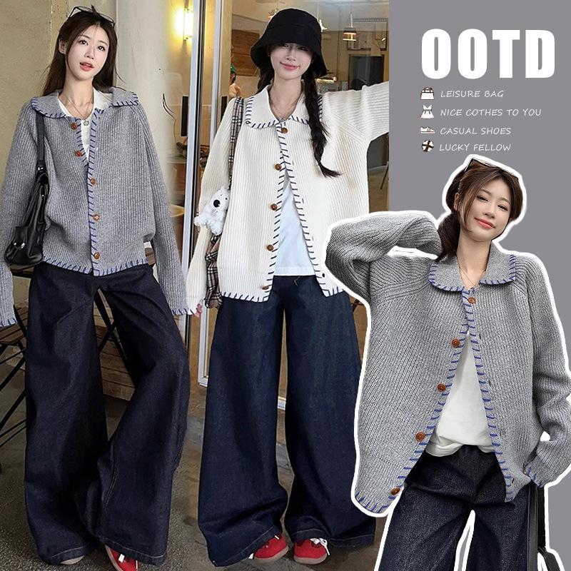 spot new pregnant women daily lazy gentle and slim-fit fashion sweater + belly support wide-leg jeans suit