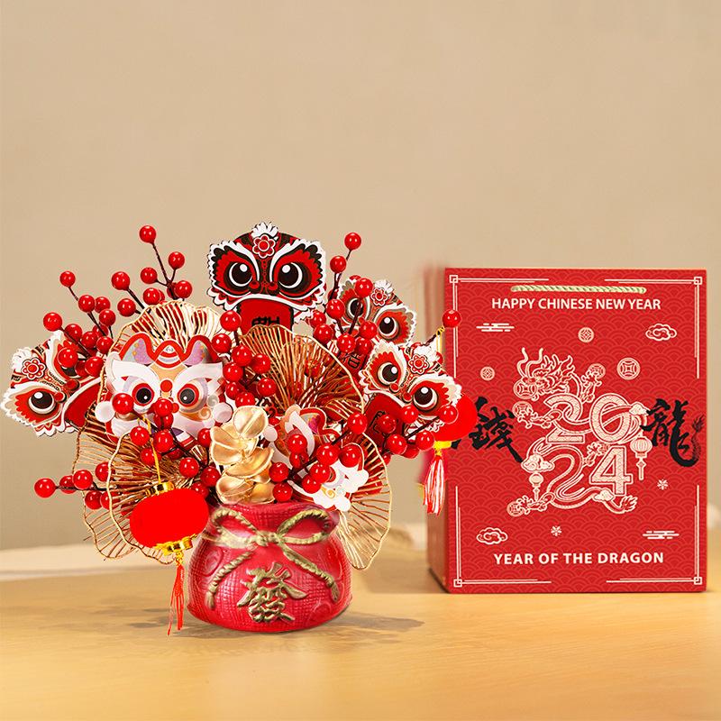 lunar new year flower finished decoration chinese new year decoration chinese hawthorn artificial flower new year gift fortune fruit lunar new year flower blessing bucket wholesale