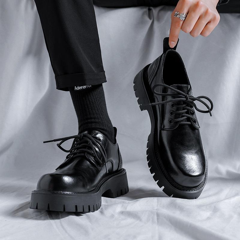 men's leather shoes spring british platform casual derby shoes men's formal dress wedding black low-top martin boots 2135