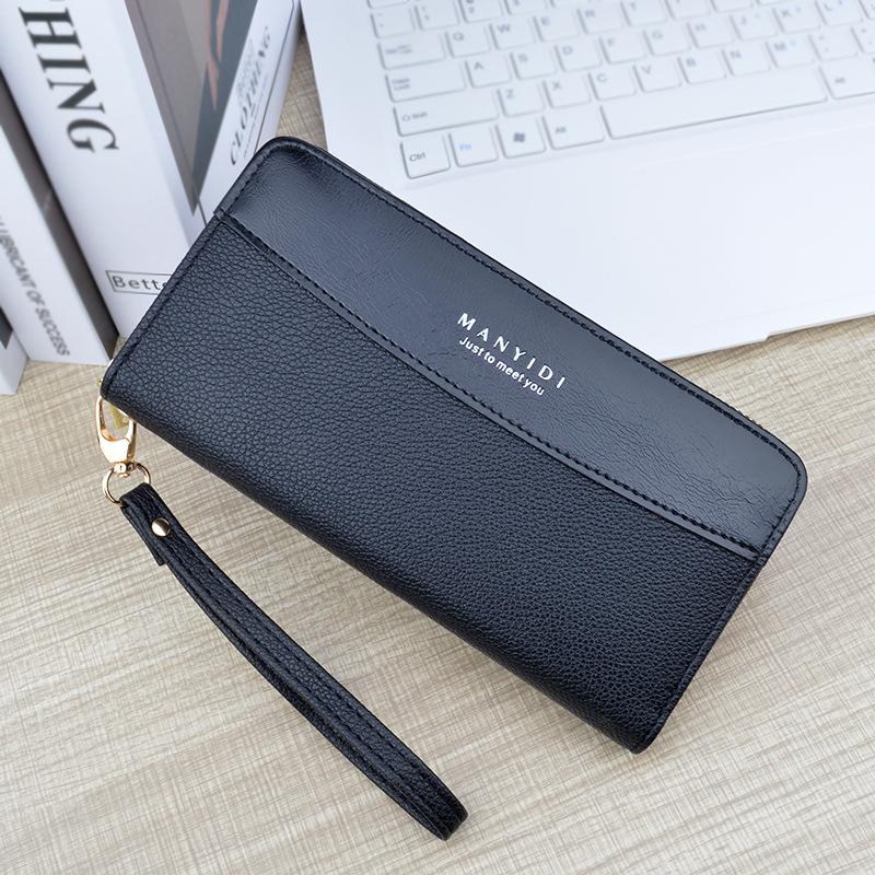 women's wallet long zip wallet clutch fashion stitching lychee pattern wallet large capacity mobile phone wallet