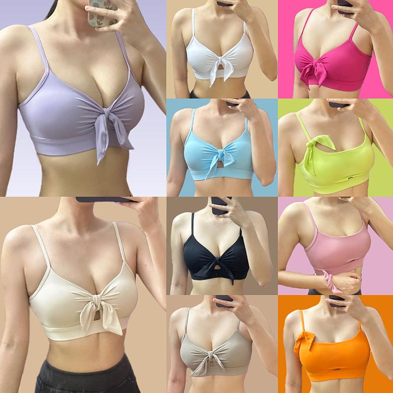 dopamine candy color two-way strap bow yoga jacket women's shockproof training sports underwear fitness vest