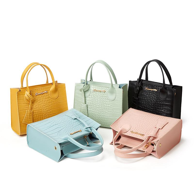ladies bag cross-border wholesale 2023 summer crocodile pattern letters korean style candy color pendant color matching birkin bag