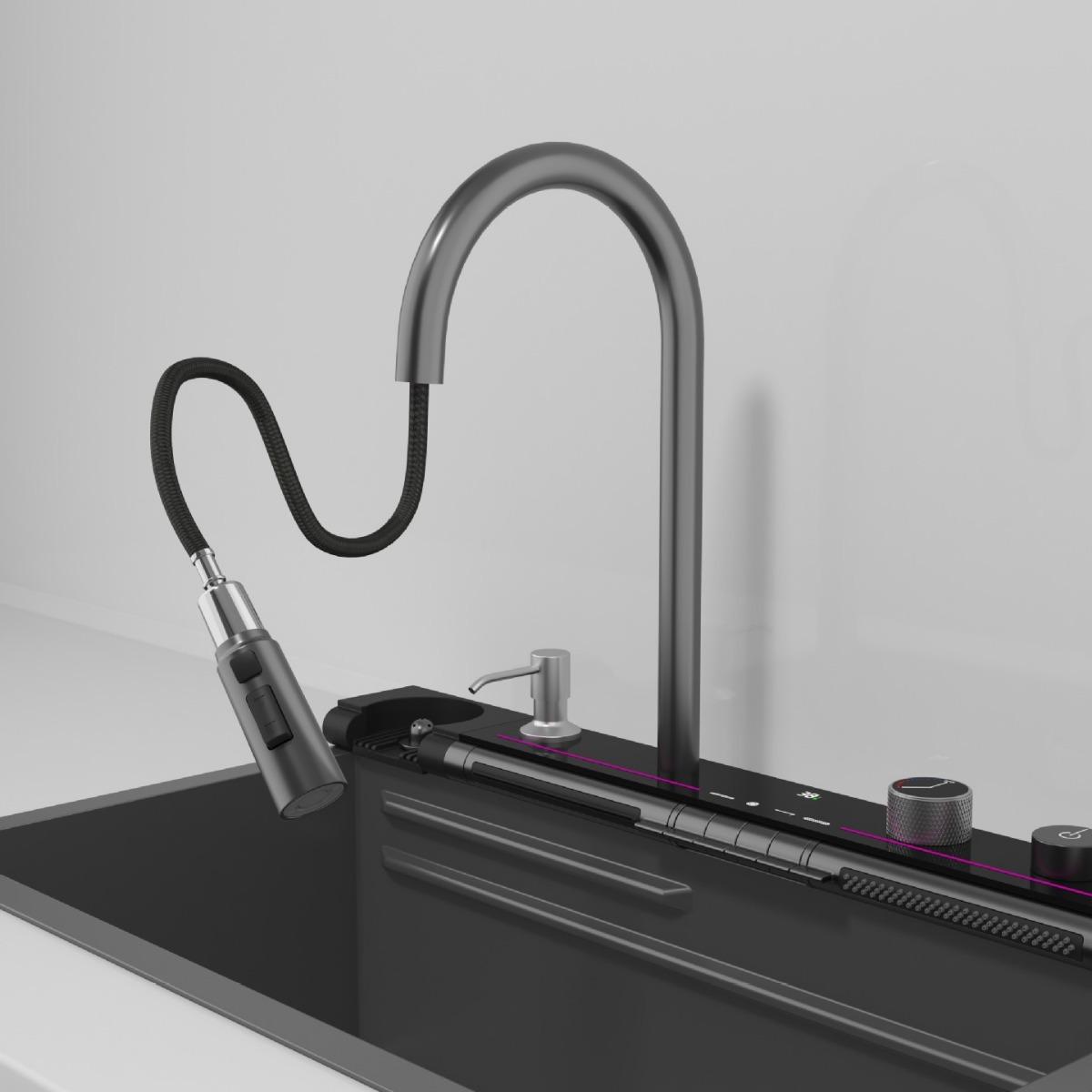 Cross-Border Integrated Digital Display Waterfall Sink Piano Button Headlamp Nano Honeycomb Digital Display Kitchen Household Faucet Water Tap