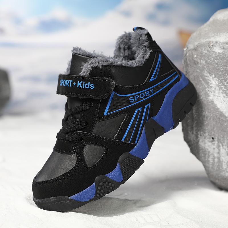2024 winter middle and big children non-slip waterproof fleece-lined thick warm shoes children's cotton shoes boys sneaker primary school students