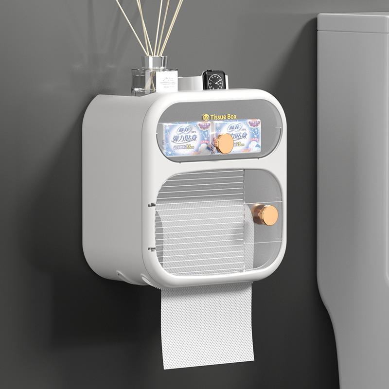light luxury tissue box toilet punch-free toilet waterproof paper extraction box wall-mounted toilet paper roll holder storage rack