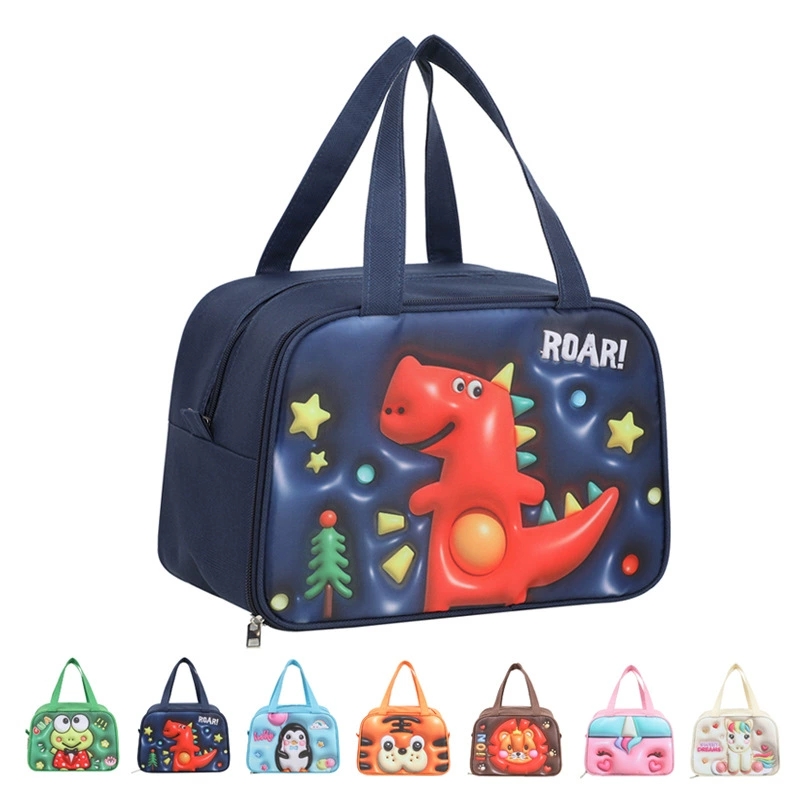 Cute bento bag, small handbag, portable, rectangular expansion cartoon lunch box bag, office worker insulated lunch box bag detail image 9