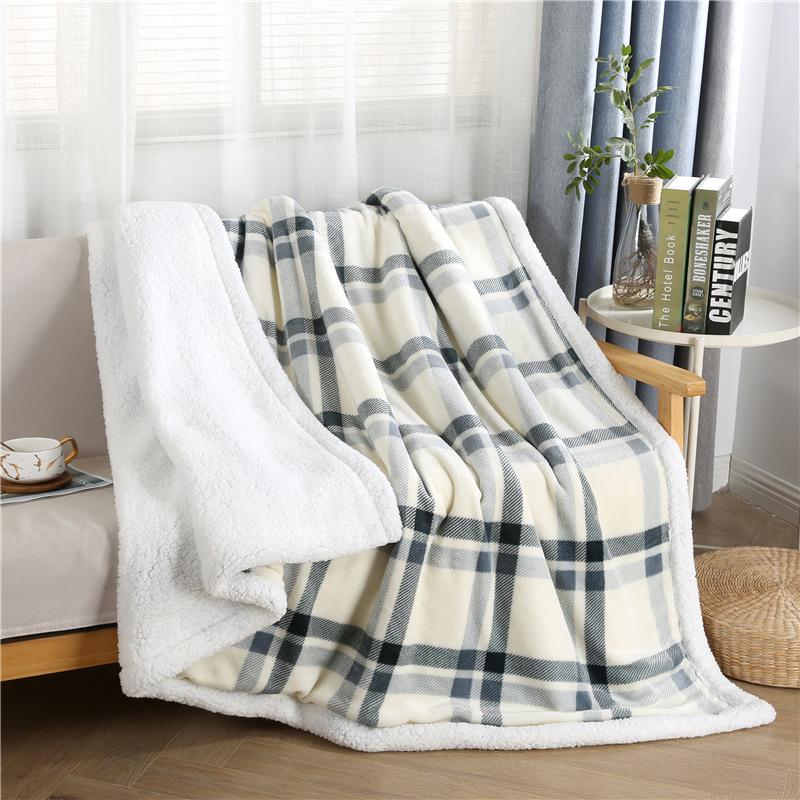 Winter Cross-Border New Flannel Double-Layer Lambswool Blanket Plaid Series Thickened Composite Milk Fiber Sofa Blanket