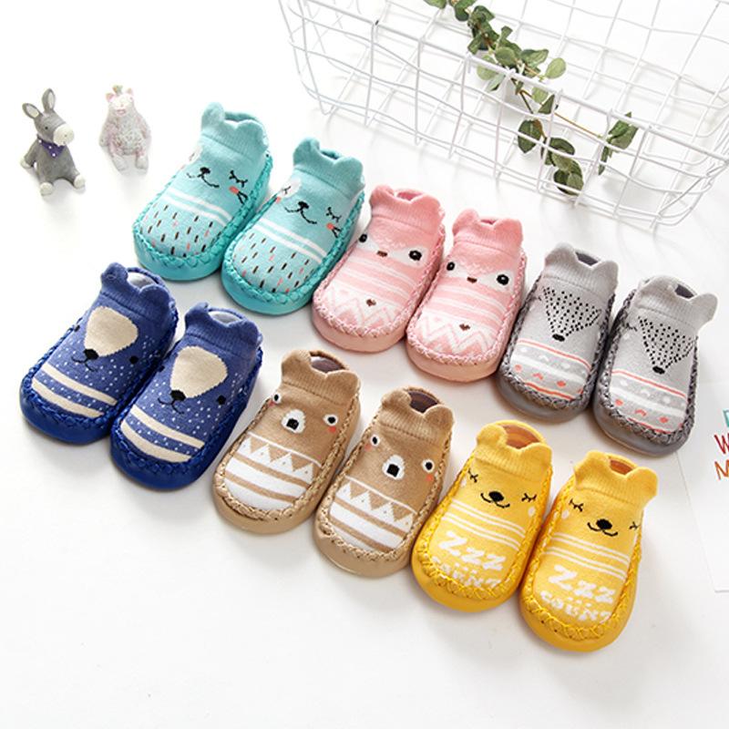 spring and autumn cartoon fox children's floor socks baby toddler shoes socks men's baby girls' non-slip soft leather shoes