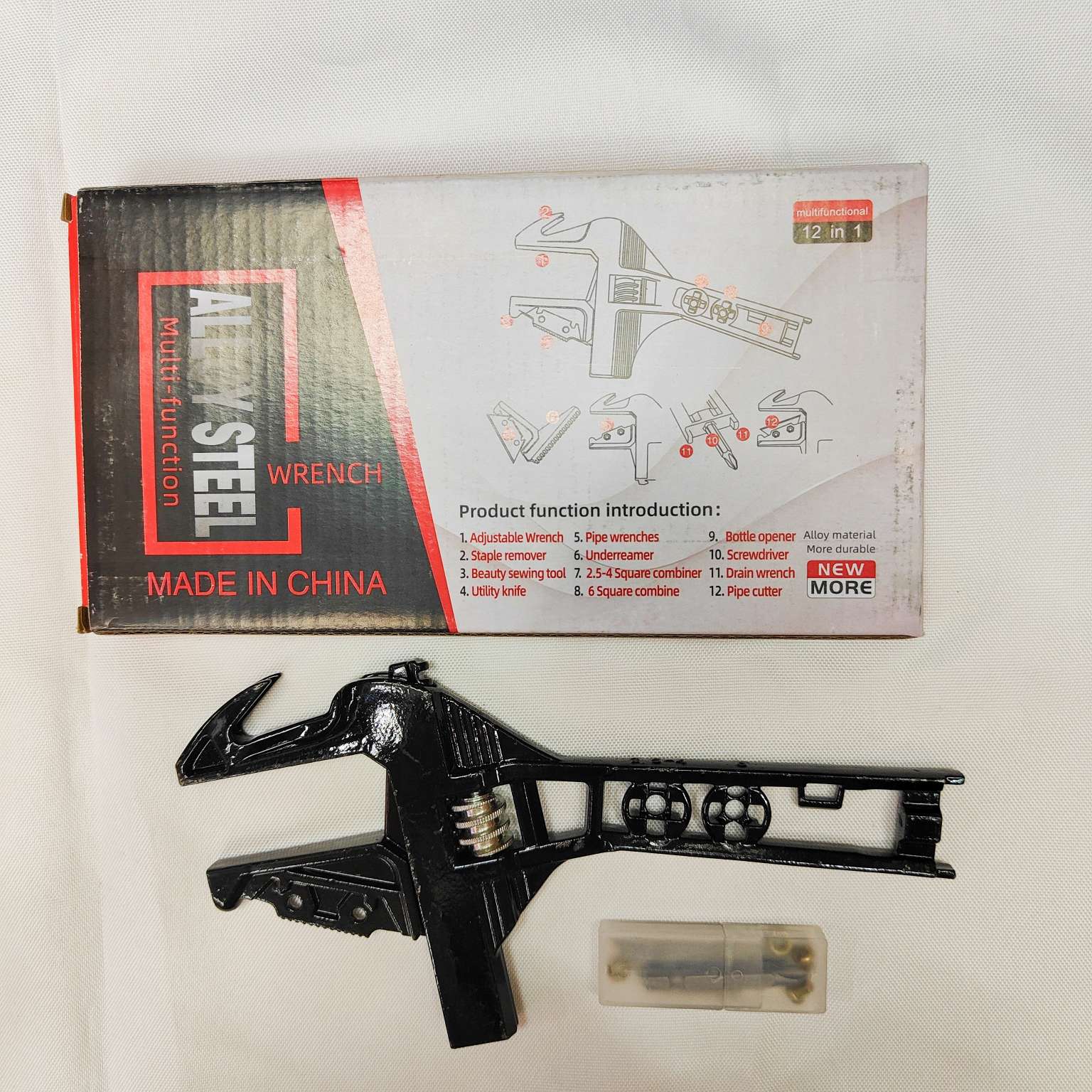 多功能扳手12合1活动扳手起钉器美缝器美工刀管钳扩孔器开瓶器并线器螺丝刀管子割刀详情图2