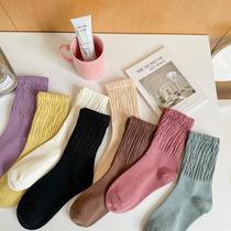bunching socks women's cotton spring and autumn morandi solid color boneless tube socks matching leather shoes autumn mid-length cotton