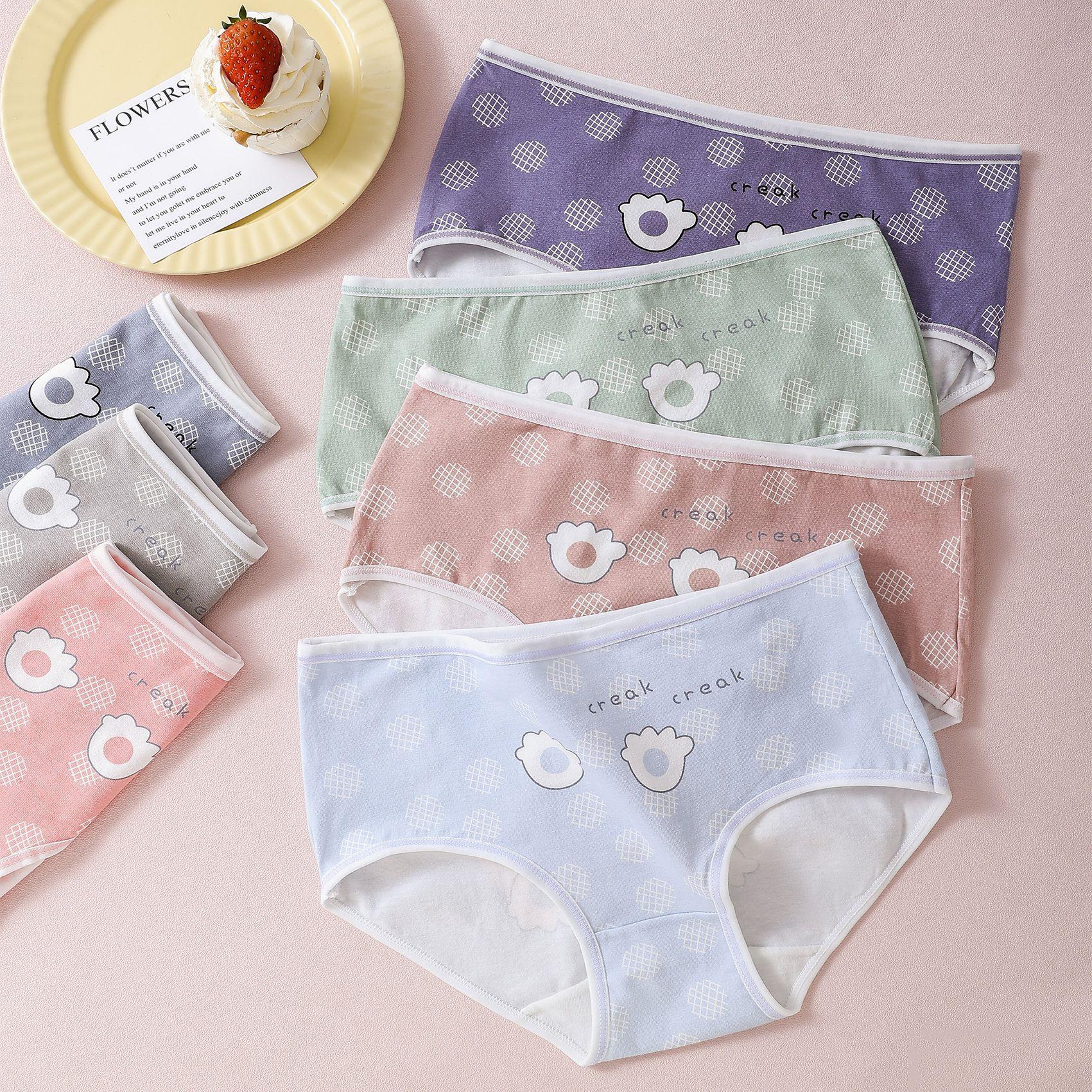 Spring and Summer Japanese Style Simple Fashion Girl's Underwear American Waist Breathable Printed Cute Knitted Cotton Underwear