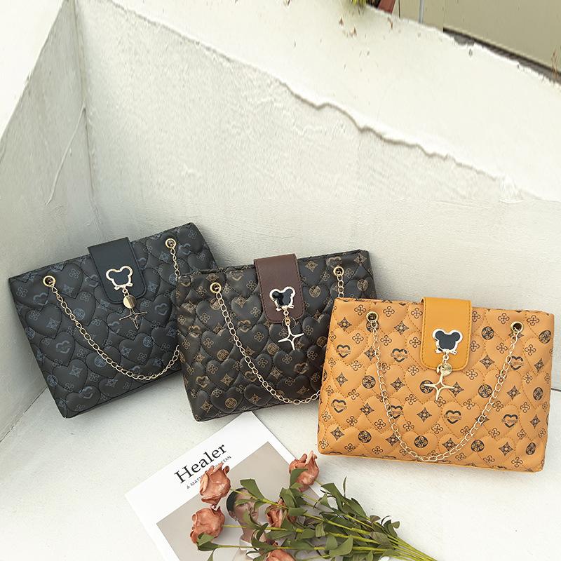 embroidered tote bag ladies bag2023 new women's bag rhombus chain messenger bag korean style printed shoulder bag