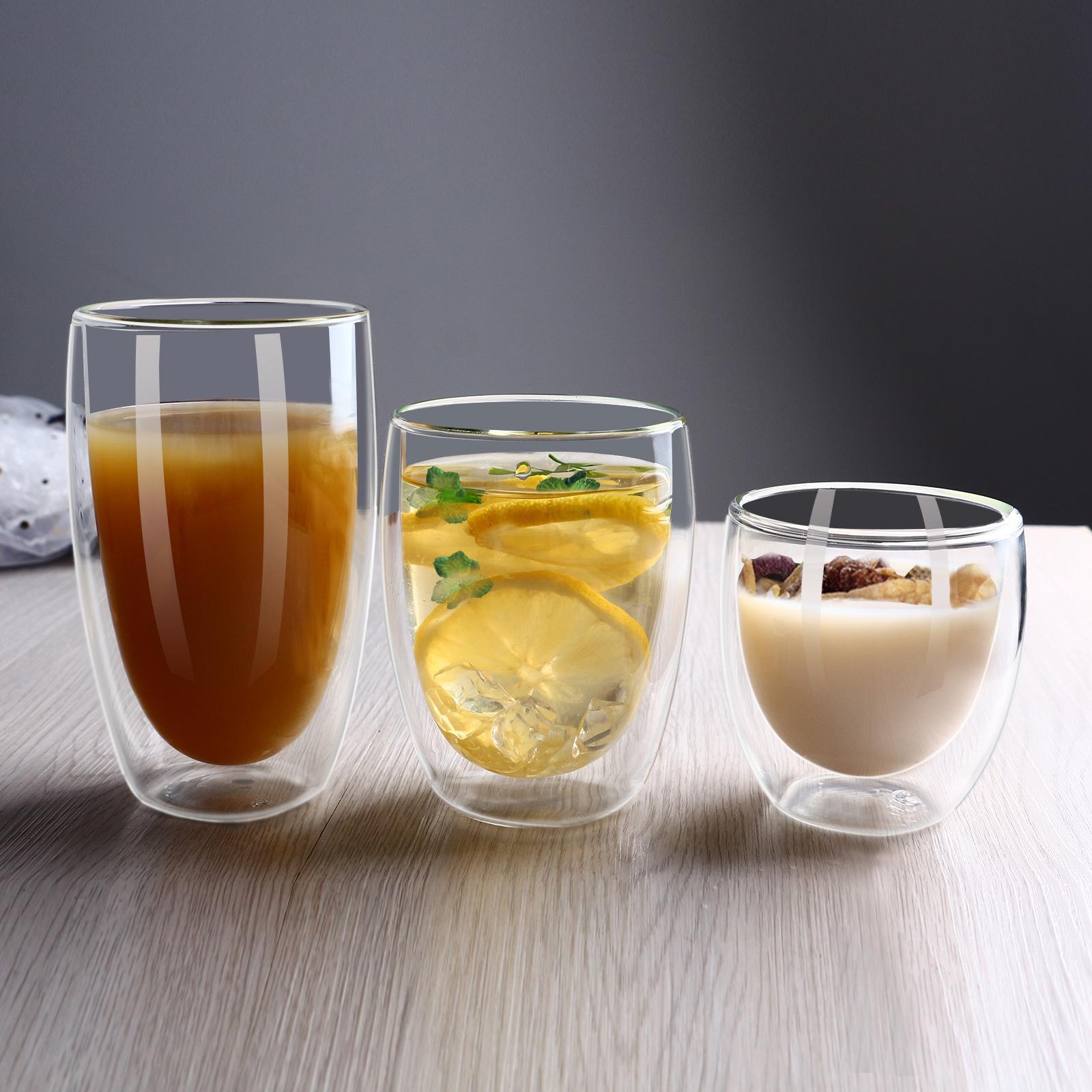factory wholesale glass cup eggcup water cup transparent handle coffee cup tea brewing cup gaopeng silicon double-layer cup heat-resistant