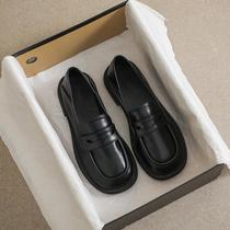 black british small leather shoes women's chunky heel 2023 spring and autumn new slip-on chunky heel loafers round toe women's dual-purpose shoes