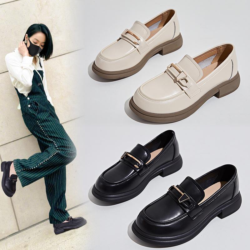 authentic leather loafers women 2024 autumn new ladies british style leather shoes slip-on women's shoes style shoes