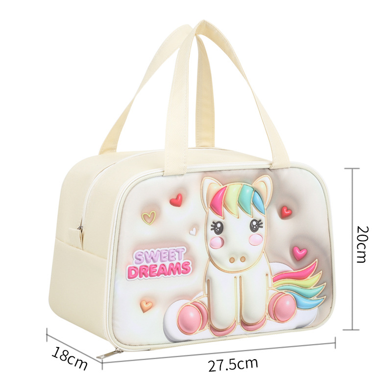Cute bento bag, small handbag, portable, rectangular expansion cartoon lunch box bag, office worker insulated lunch box bag detail image 8