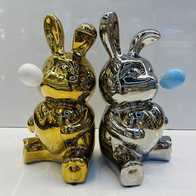 Galvaniza conejo de pascua botijas nórdico moderno creativo sala de estar tv gabinete decoración botijas de dibujos animados jarrones jarrones cerámicos jarrones jarrones artesanales mesa jarrones hogar almacenamiento details Picture