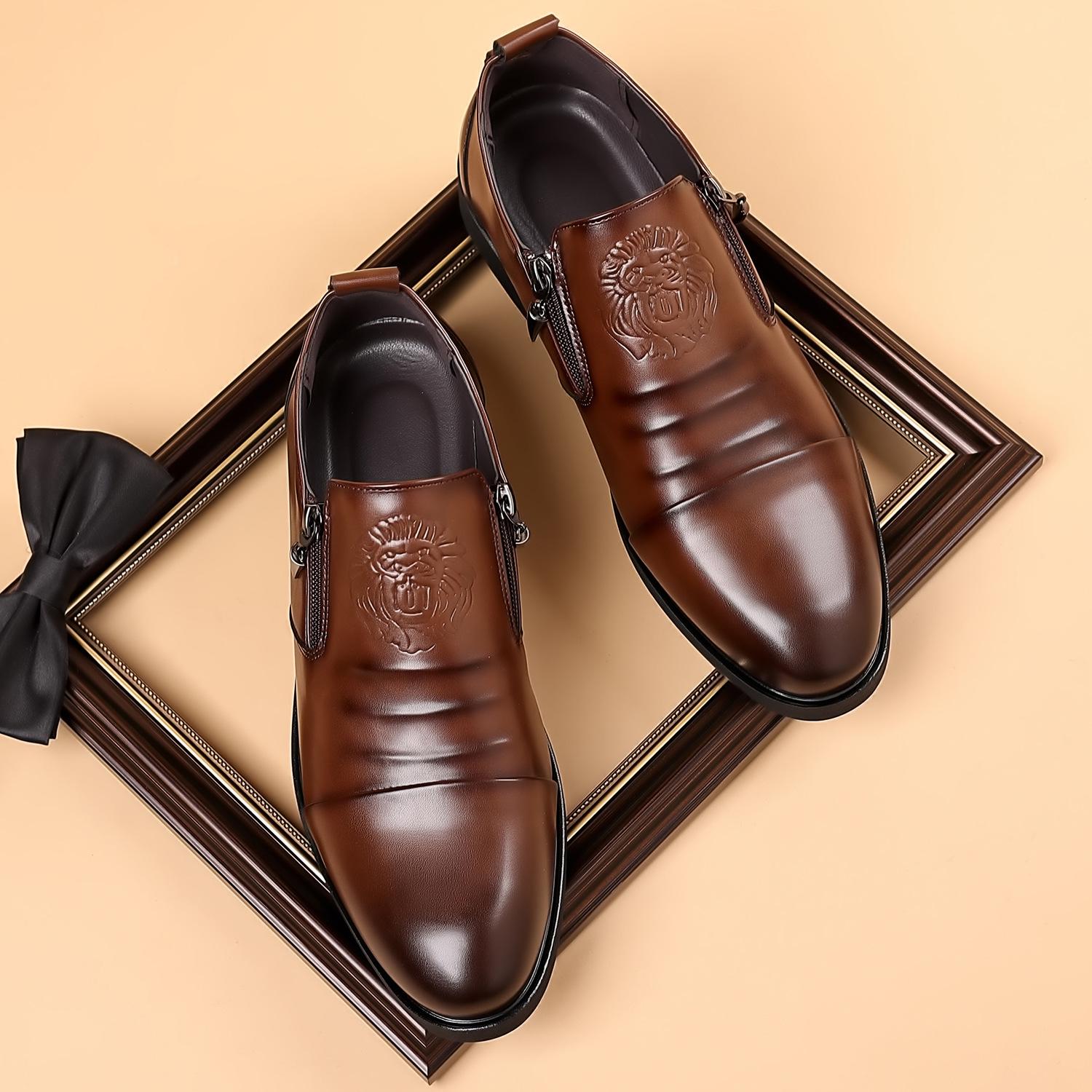 aufu shoes 5012 lion's head zipper pointed leather shoes cross-border men's shoes three-joint casual leather shoes