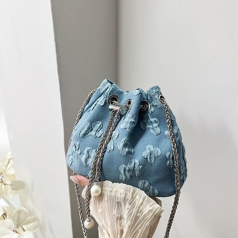 drawstring bucket bag 2024 spring new flower fresh sweet lady shoulder crossbody bag all-match fashion women's bag