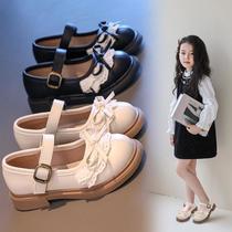 princess shoes for girls children ruffles small leather shoes 2024 autumn new little girl western style square mouth pumps performance shoes