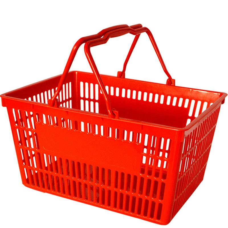 Wholesale supermarket shopping baskets, plastic baskets, supermarket double-handle plastic shopping baskets, plastic fruit baskets, direct sales details Picture