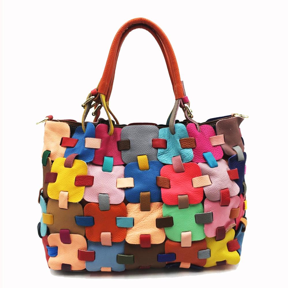 european and american fashion ladies bags hand-stitched square handbag crossbody bag color leather women's bag one piece dropshipping